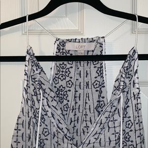 LOFT Embroidered Navy and Off White Top